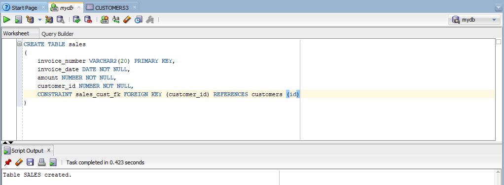 Create table by using SQL statements in Oracle 12c